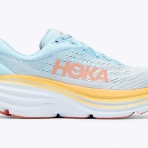 Hoka Women's Bondi 8 Sneakers - White Blue and Orange